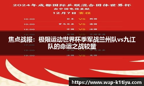 焦点战报：极限运动世界杯季军战兰州队vs九江队的命运之战较量